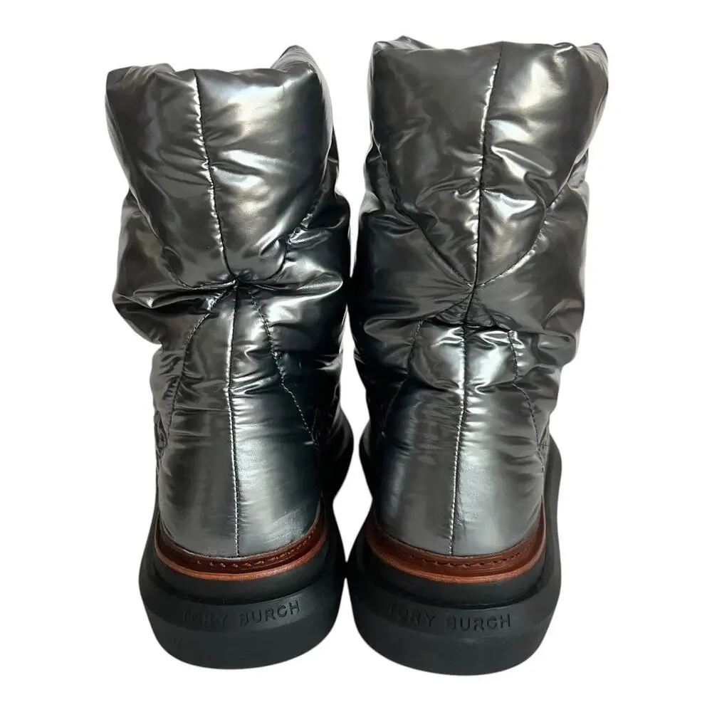 Tory Burch Sleeping Bag Quilted Puffy Platform Sliver Snow Boots Size 10.5